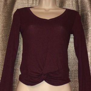 Long Sleeve Maroon Sweater with Knot at Bottom